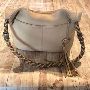 Brighton pebbled leather bag with braided strap.